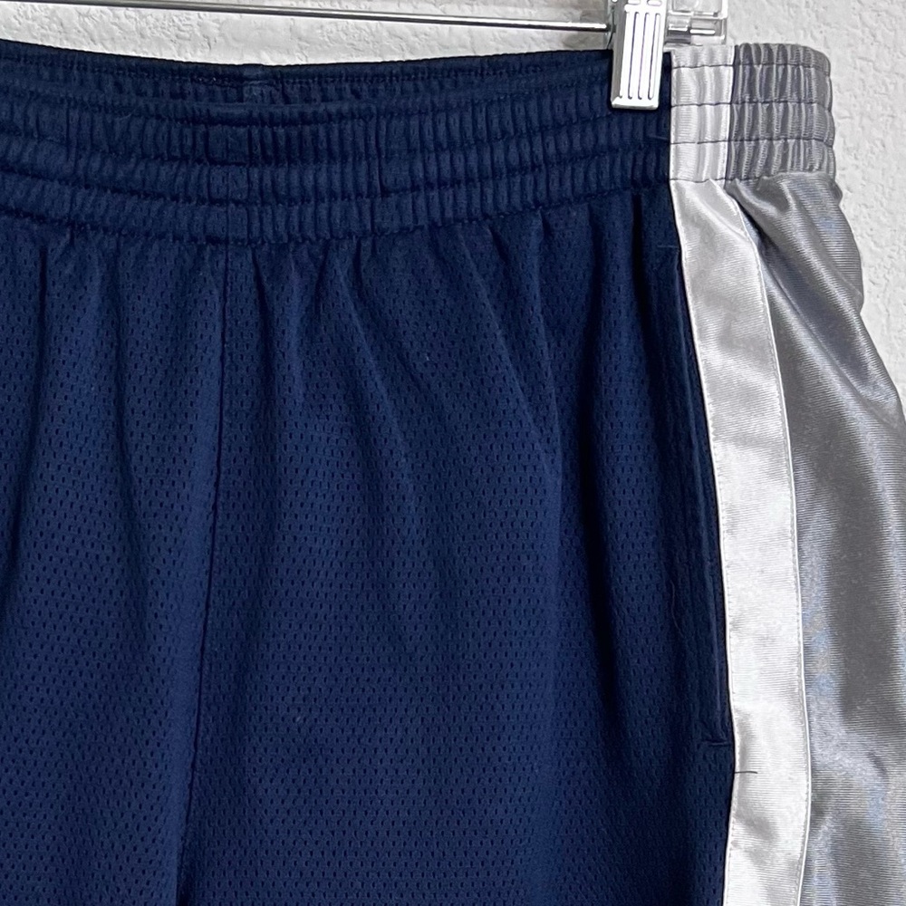 Nike Navy White Silver Side Stripe Lined Basketball Shorts Pockets XL - Picture 5 of 11